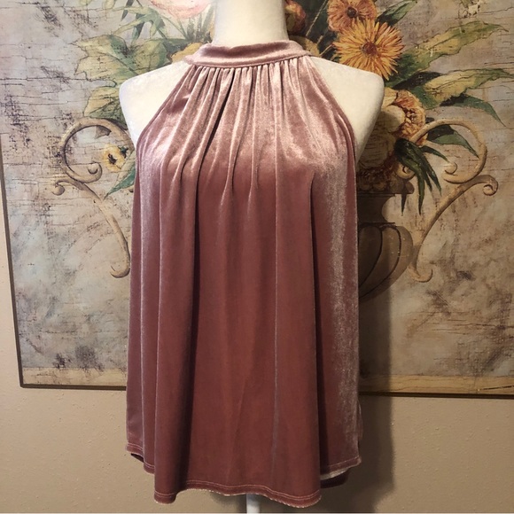 NWT Sz L Gibson X Glam The Motherchic Pink Velvet Halter Tie Top - Picture 5 of 11